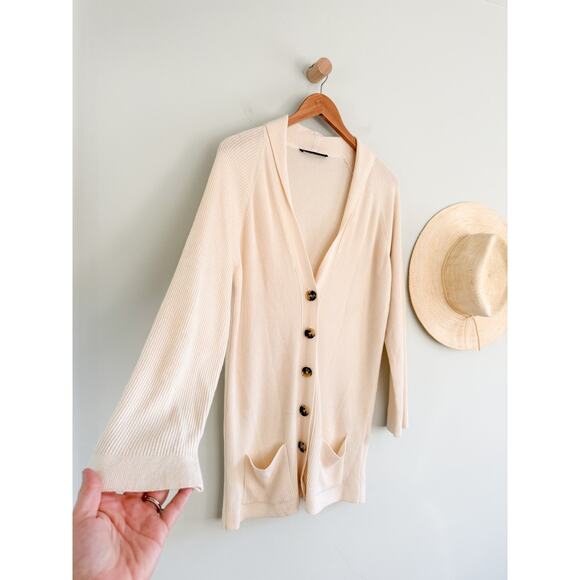 Jenni Kayne | Silk Cashmere Blend Cream Long Cardigan | Sz M - Picture 2 of 9